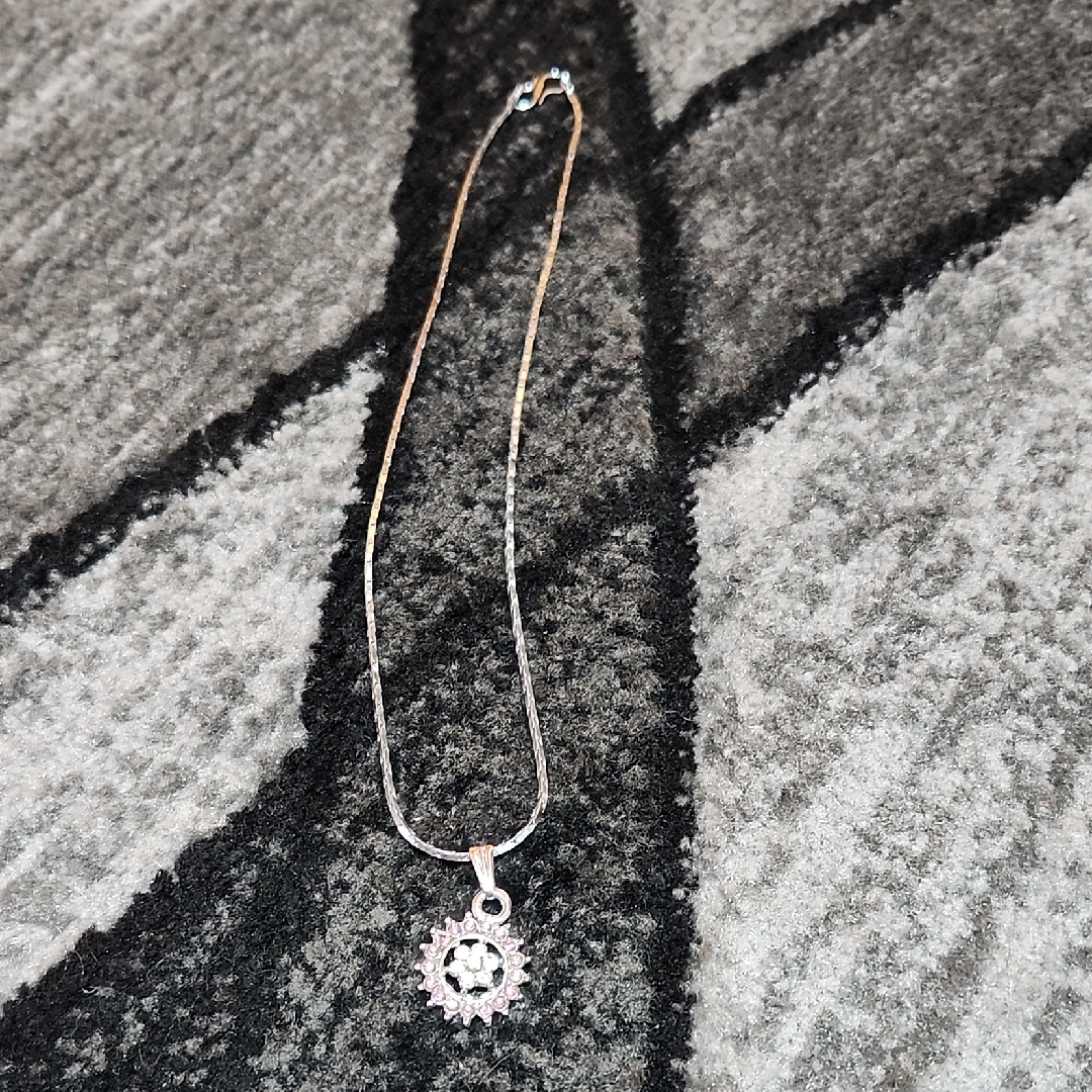 Pink White Cubic Zirconia Celestial Pendant 16 Silver-Tone Necklace 20$